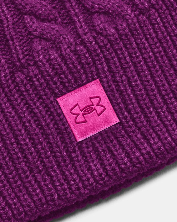 Women's UA Halftime Cable Knit Beanie in Purple image number 1